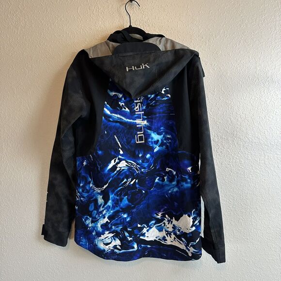 Huk Fishing Hydra Reflective Mossy Oak Rain Jacket‎ Blue Small Performance Camo - Picture 2 of 15